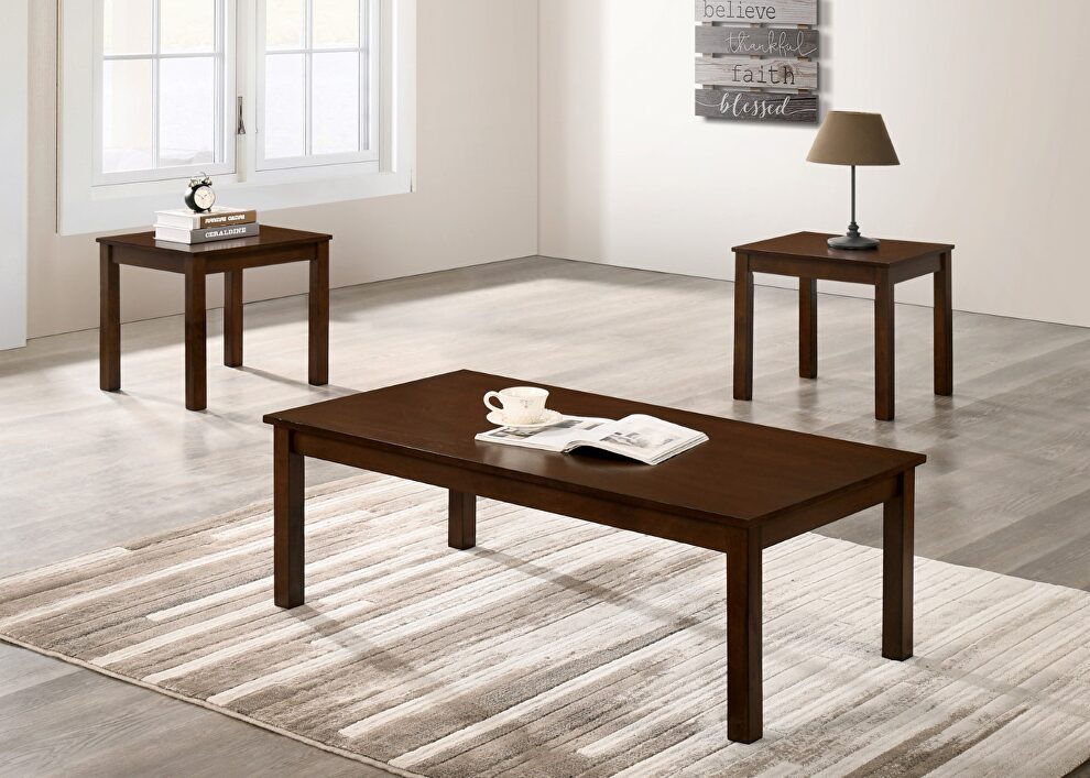 Contemporary brown wood grain finish 3 pc. coffee table set by Furniture of America