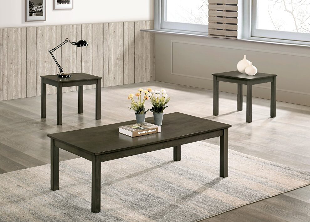 Contemporary gray wood grain finish 3 pc. coffee table set by Furniture of America