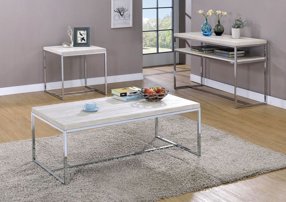 Natural/Chrome Contemporary Coffee Table by Furniture of America