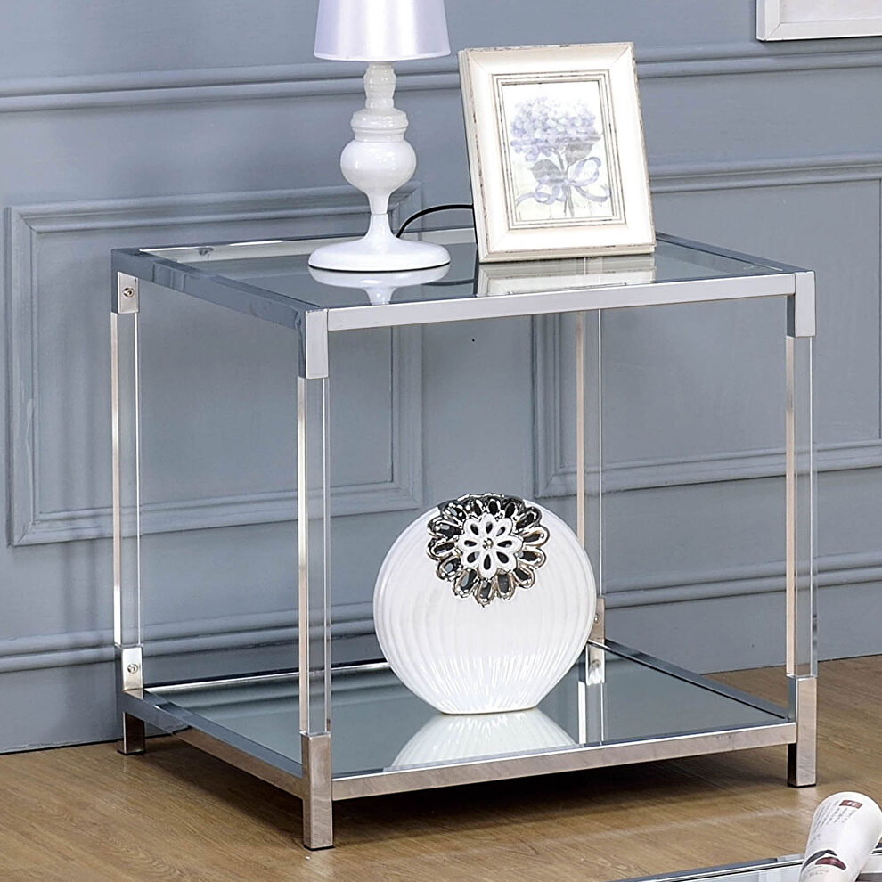 Chrome/clear contemporary end table by Furniture of America