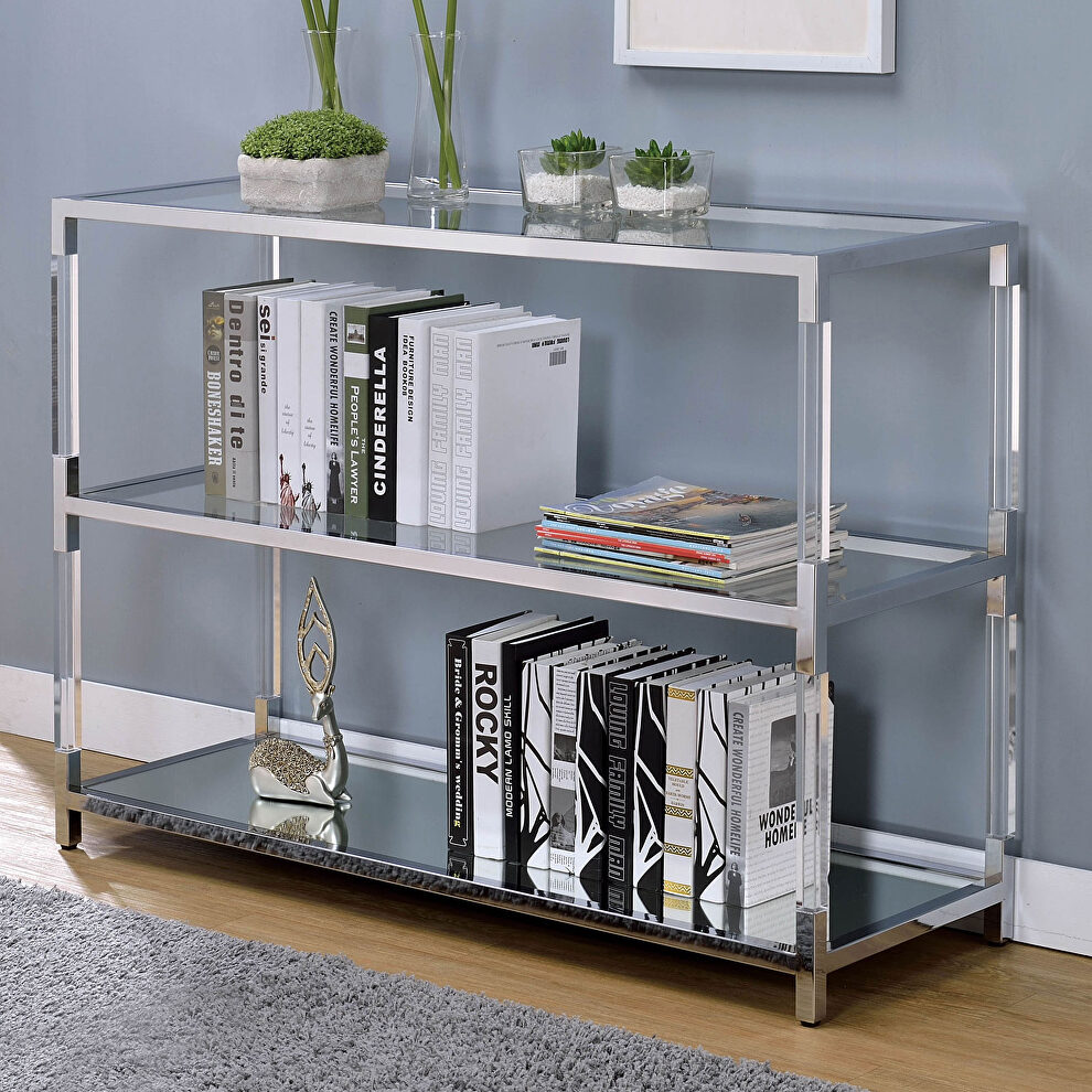 Chrome/clear contemporary sofa table by Furniture of America