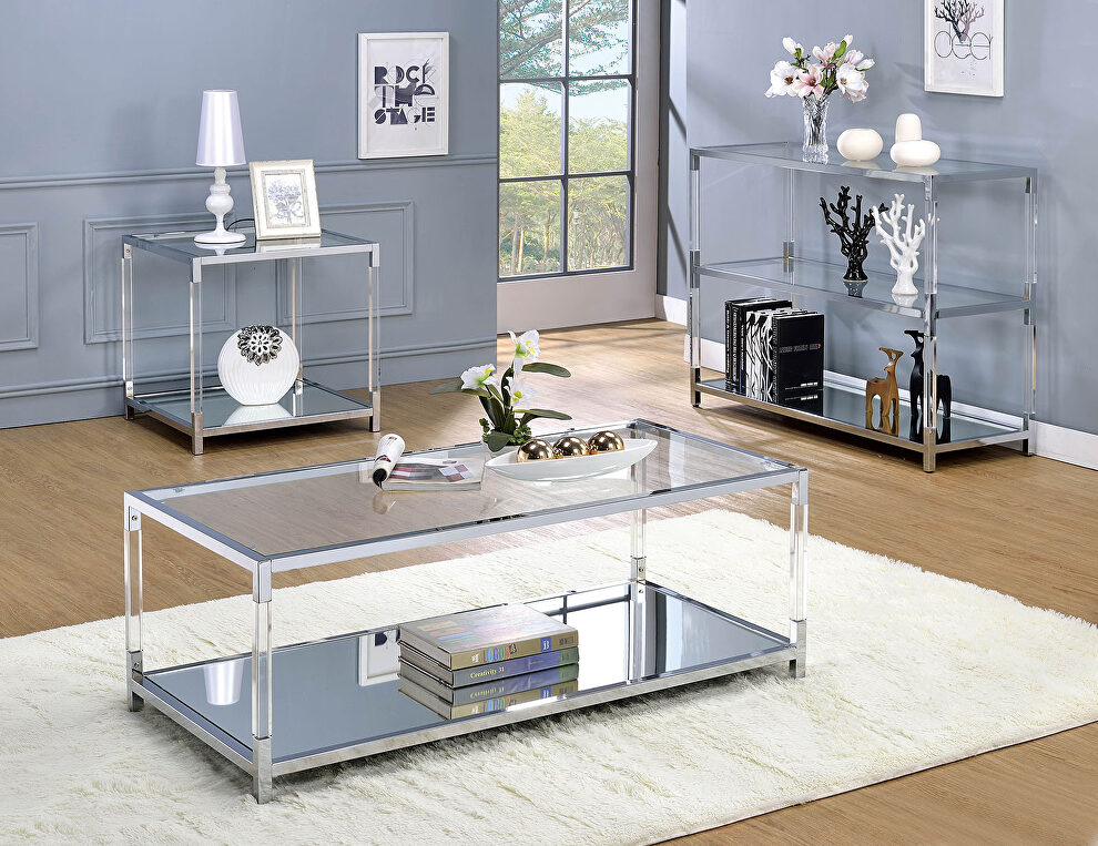Chrome/clear contemporary coffee table by Furniture of America