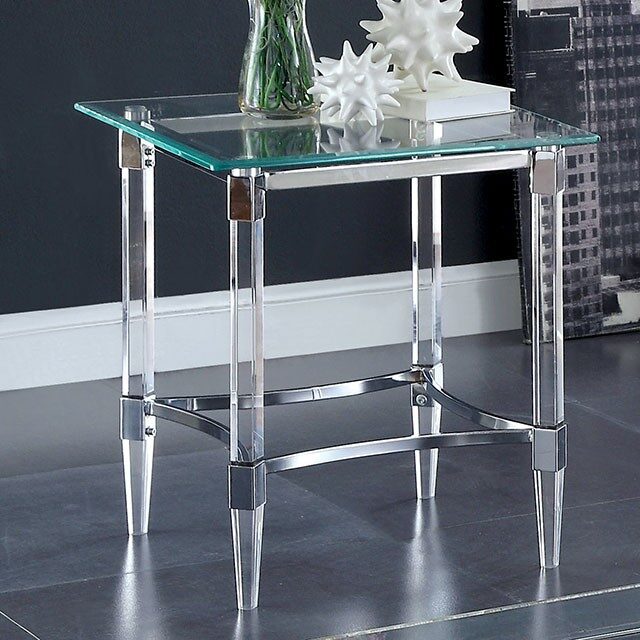 Clear/chrome contemporary end table by Furniture of America