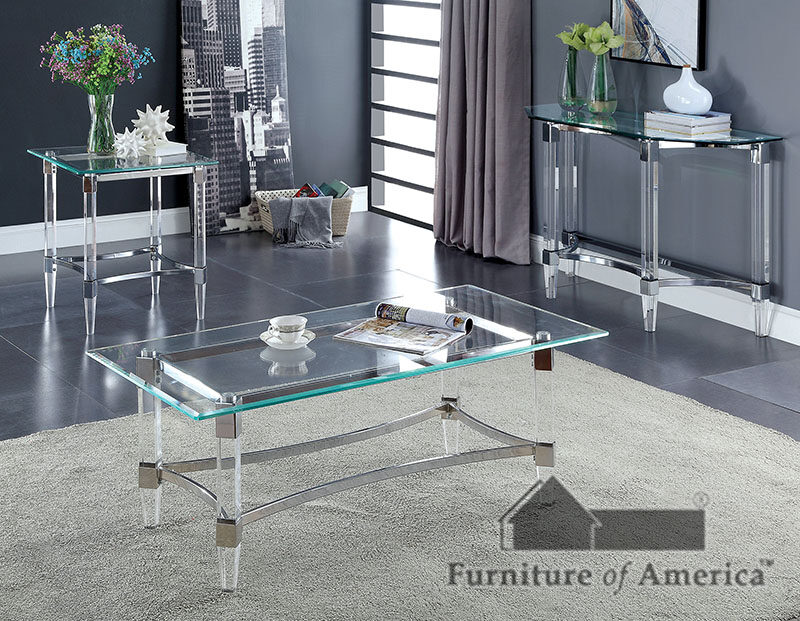 Clear/chrome contemporary coffee table by Furniture of America