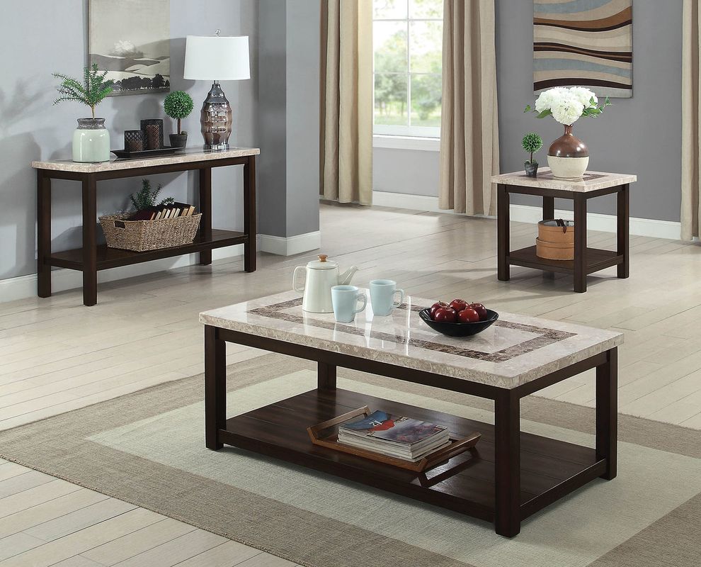 Dark Walnut / Beige Marble Top Coffee Table by Furniture of America