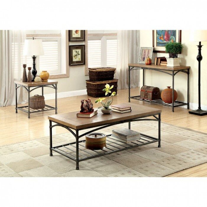 Industrial glam natural oak finish coffee table by Furniture of America