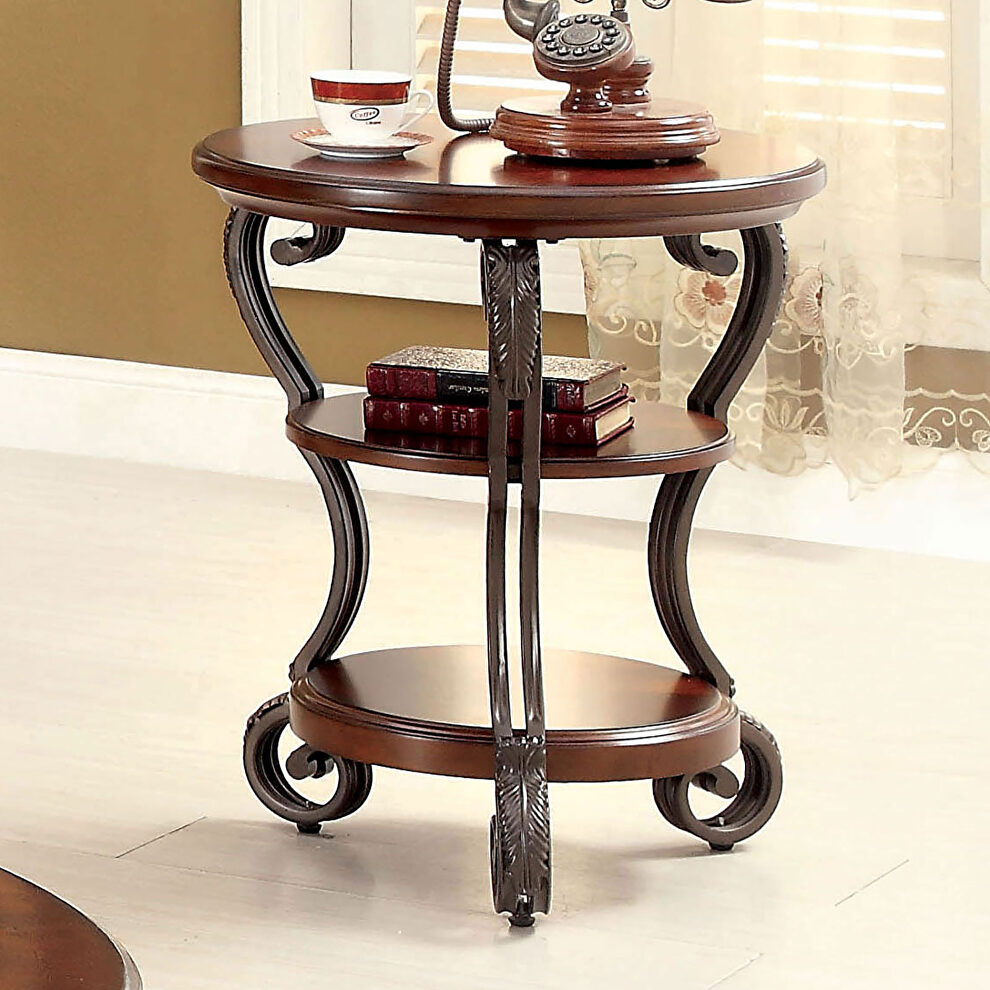 Brown cherry traditional side table by Furniture of America