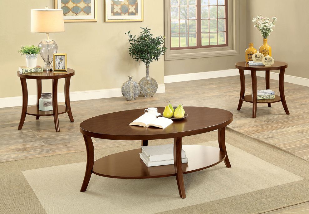 Brown Cherry Transitional 3 Pc. Table Set by Furniture of America