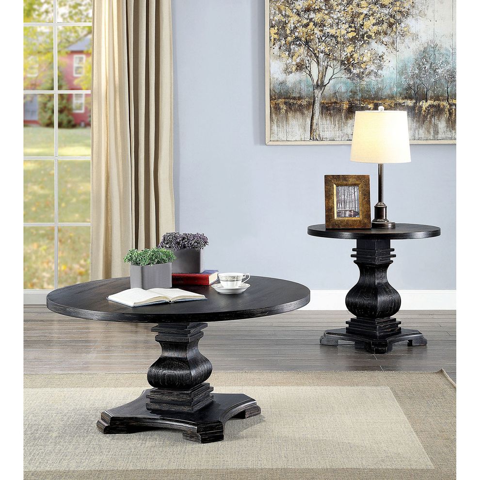Antique Black Round Traditional Style Coffee Table by Furniture of America