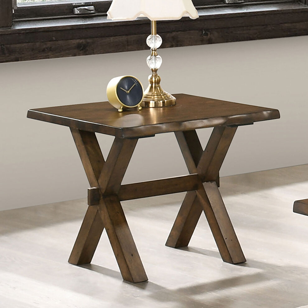 Walnut wood construction end table w/ cross x-legs by Furniture of America