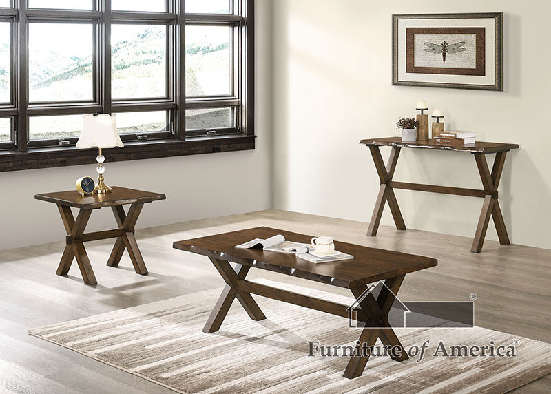 Walnut wood construction coffee table w/ cross x-legs by Furniture of America