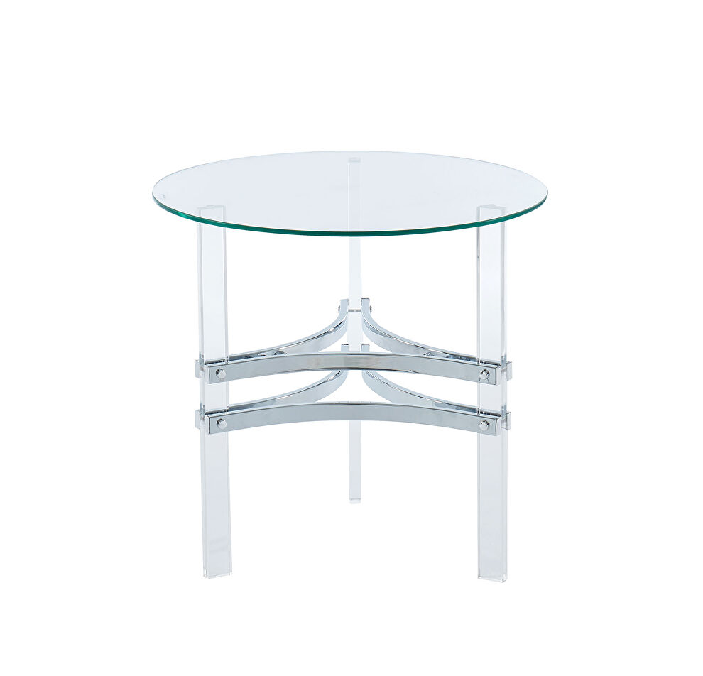 Chrome/glass contemporary round end table by Furniture of America