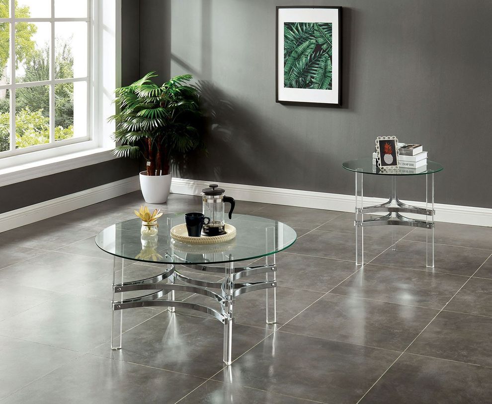 Chrome/Glass Contemporary Round Coffee Table by Furniture of America