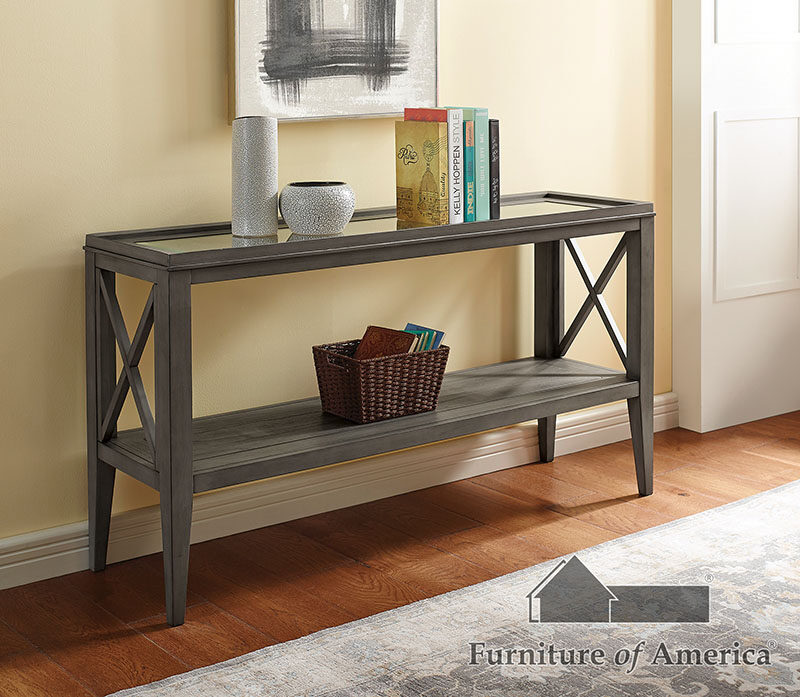 5mm tempered glass top sofa table by Furniture of America
