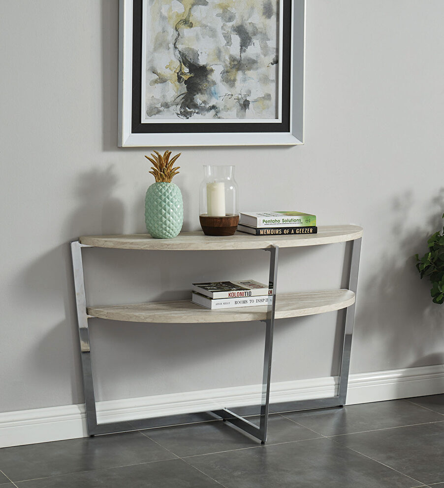 White/chrome contemporary sofa table by Furniture of America