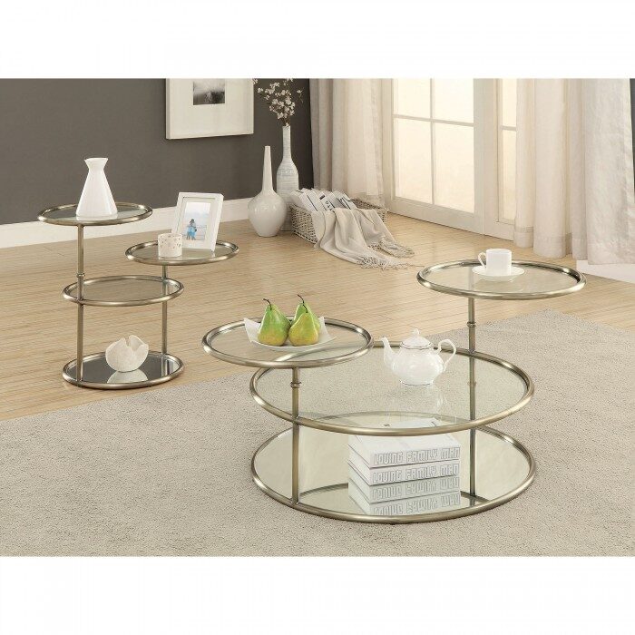 Tiered design round tempered glass tops coffee table by Furniture of America