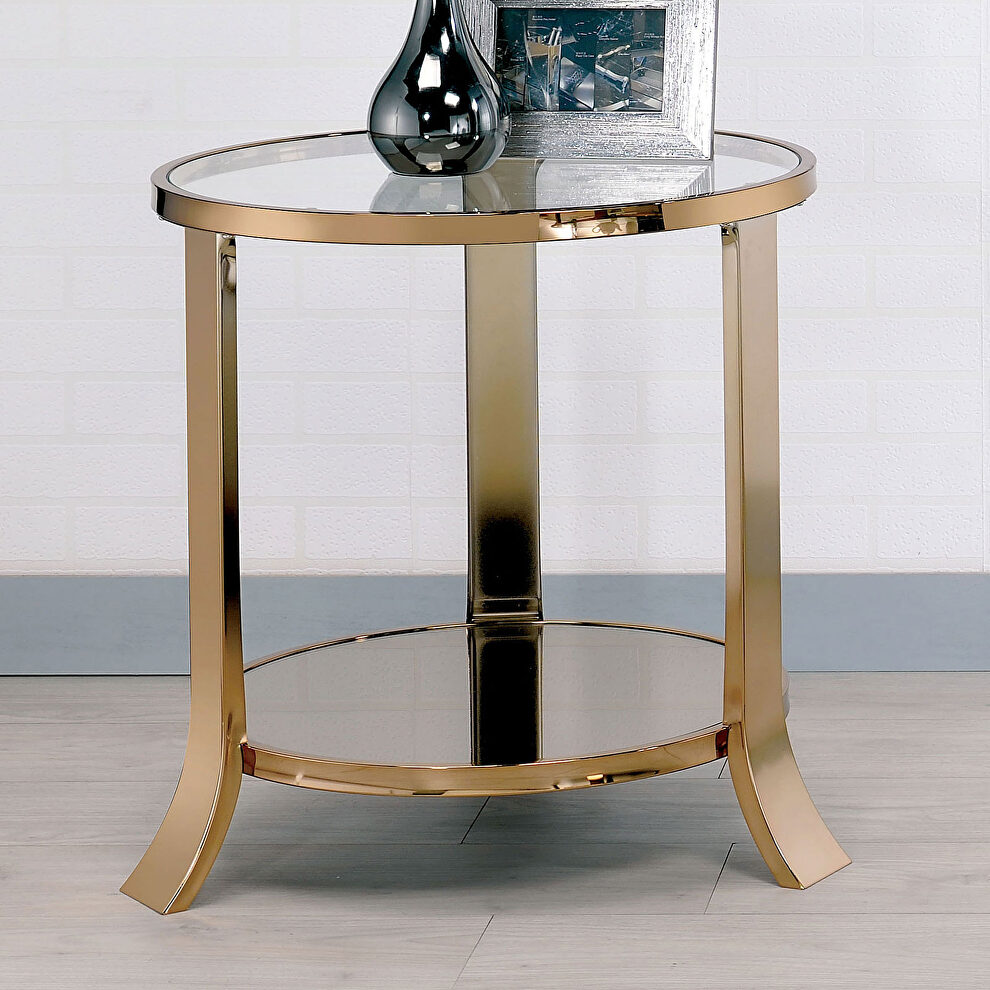Champagne glass top glam style end table by Furniture of America