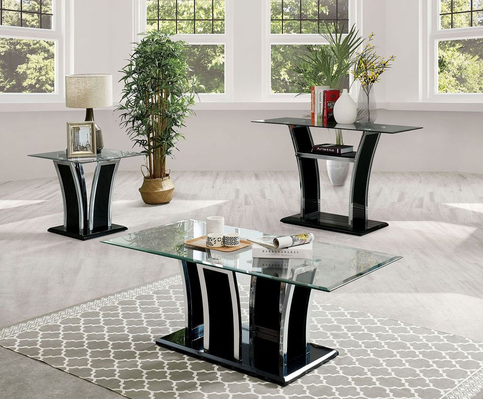Glass top / chrome trim contemporary coffee table by Furniture of America