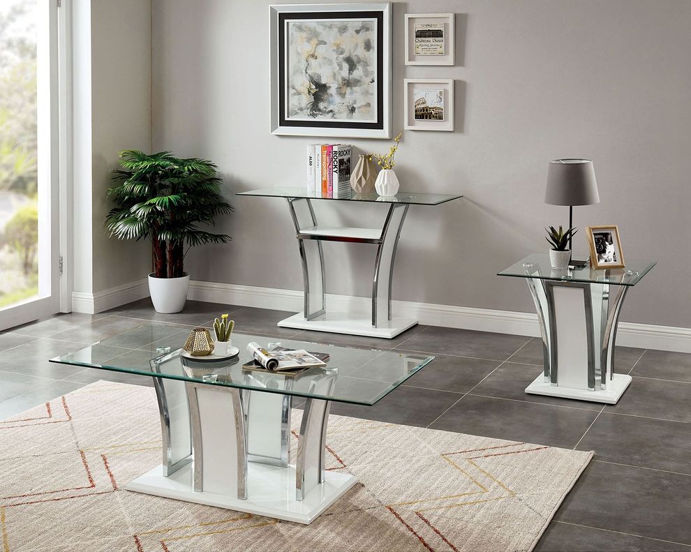 Glass top / chrome trim contemporary coffee table by Furniture of America