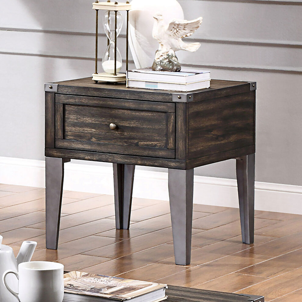 Dark oak industrial end table by Furniture of America