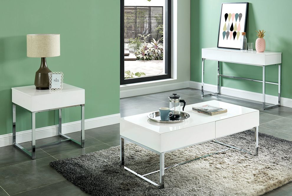 White Contemporary Coffee Table by Furniture of America