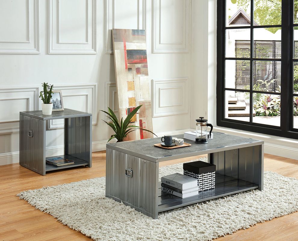 Hand Painted Silver/Black Industrial Coffee Table by Furniture of America