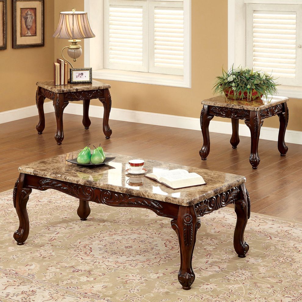 Dark Oak/Ivory  Traditional 3 Pc. Table Set by Furniture of America