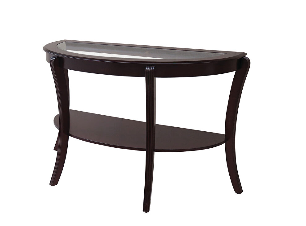Espresso semi-oval table sofa table w/ glass top by Furniture of America
