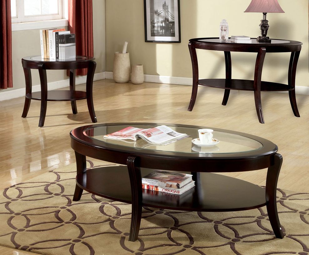 Espresso contemporary coffee table w/ glass top by Furniture of America