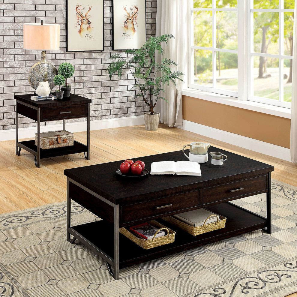 Dark oak industrial coffee table by Furniture of America