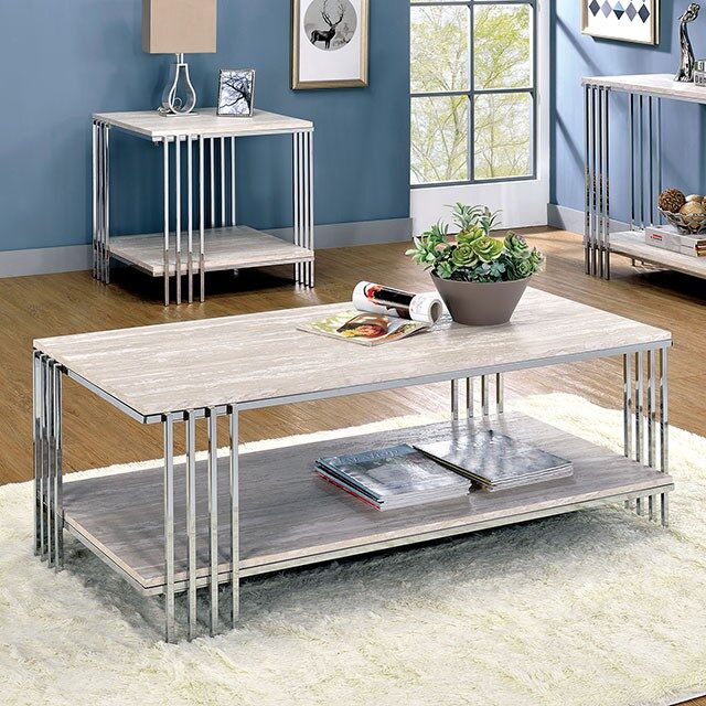 White/chrome finish contemporary coffee table by Furniture of America
