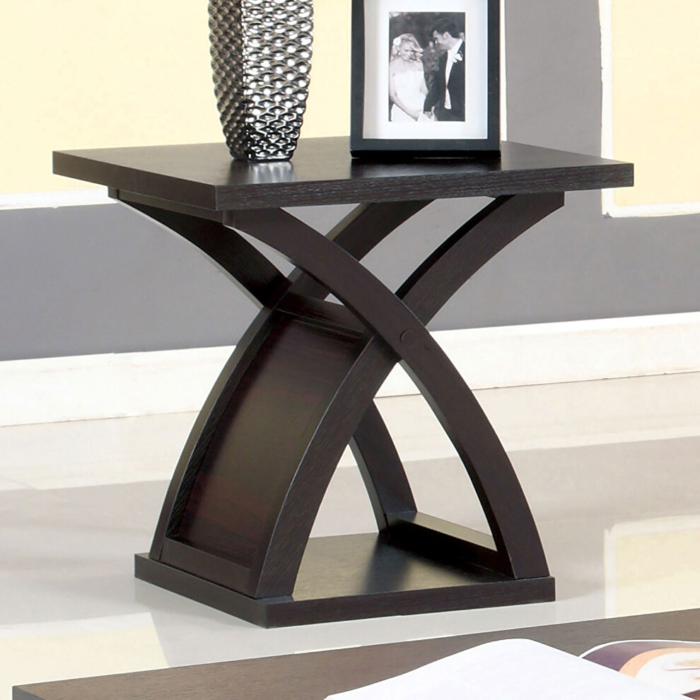 Espresso x-shape base contemporary end table by Furniture of America
