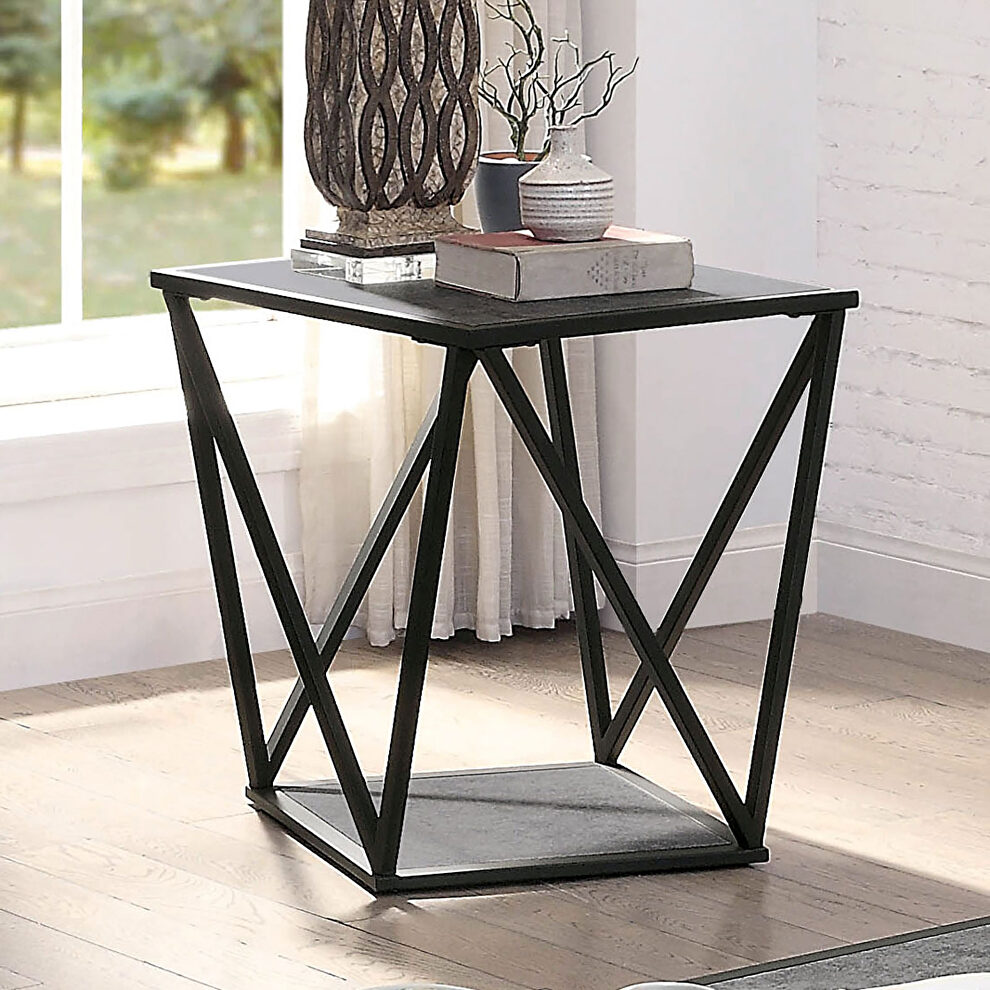 Gray/ sand black faux slate top end table by Furniture of America
