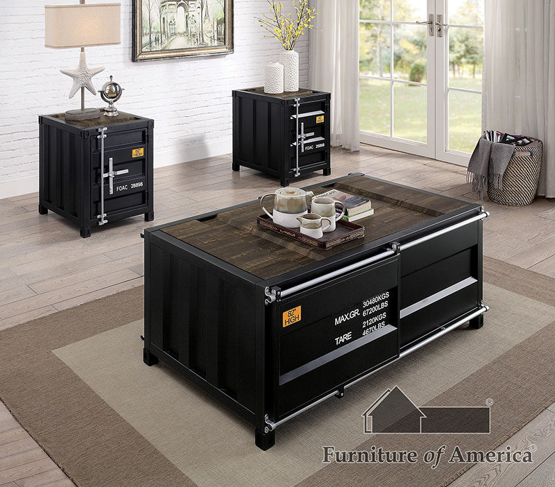 Container inspired design black metal construction coffee table by Furniture of America