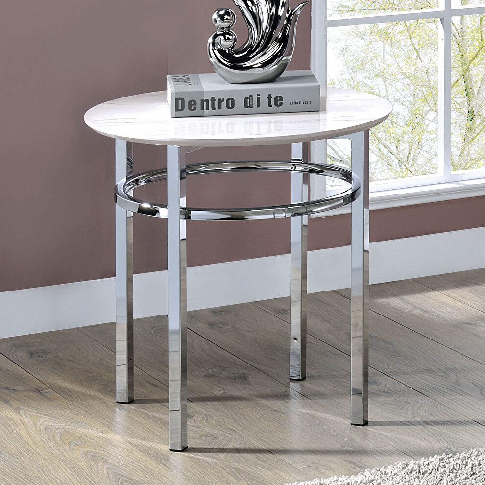 Glorious round faux marble top end table by Furniture of America