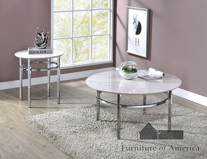 Glorious round faux marble top coffee table by Furniture of America