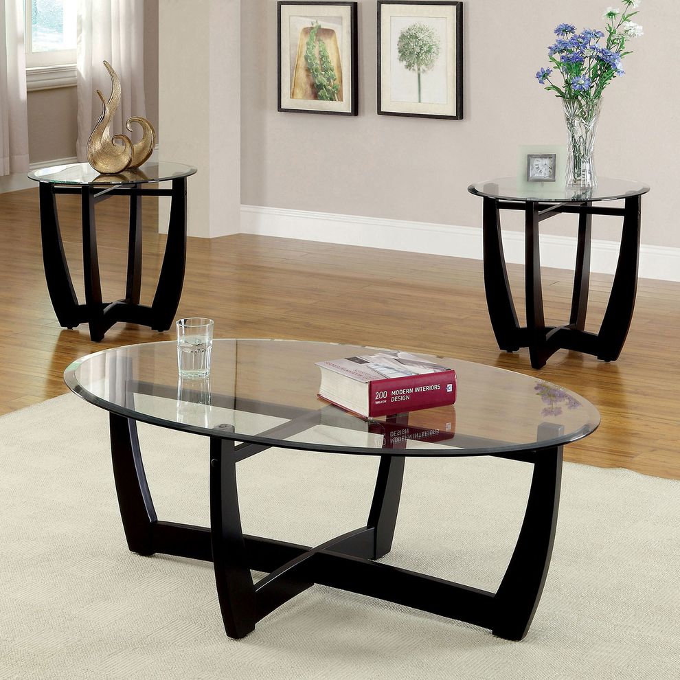 Black Contemporary 3 Pc. Table Set by Furniture of America
