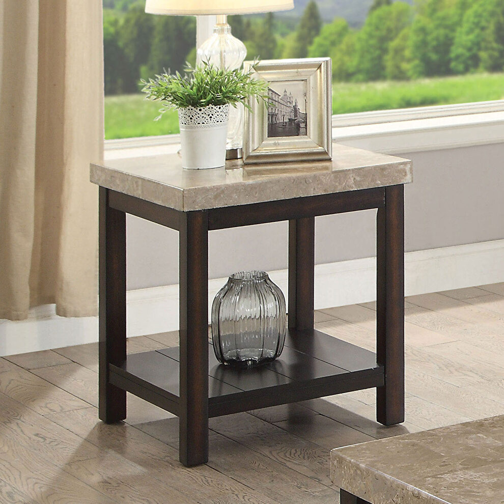 Dark walnut/ivory transitional end table by Furniture of America