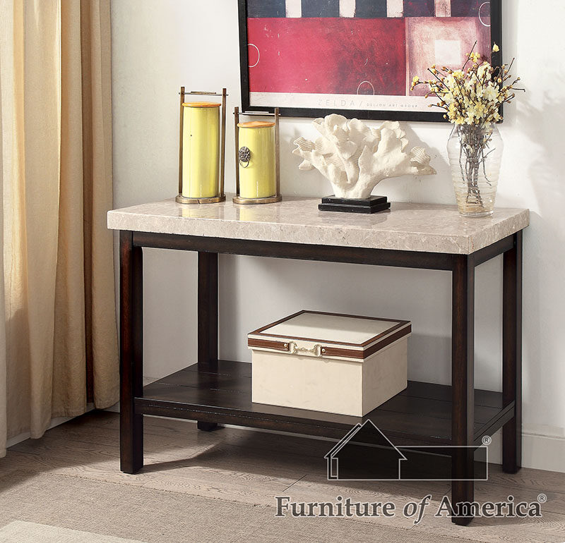 Dark walnut/ivory transitional sofa table by Furniture of America