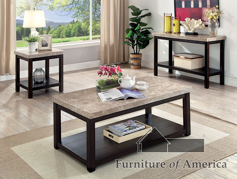 Dark walnut/ivory transitional coffee table by Furniture of America