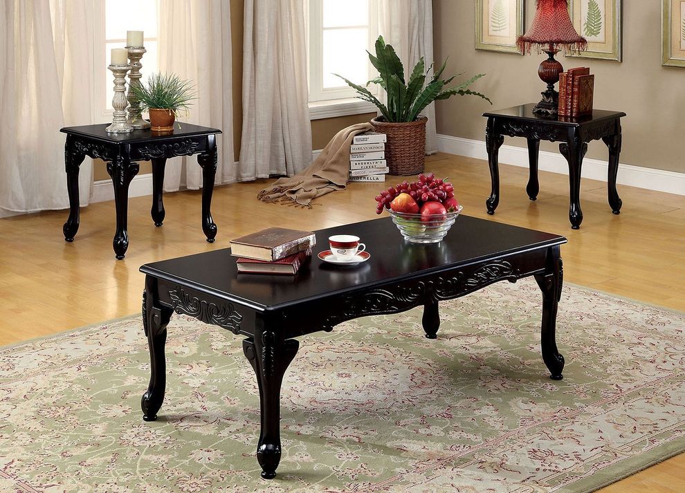 Black traditional 3 pc. table set by Furniture of America