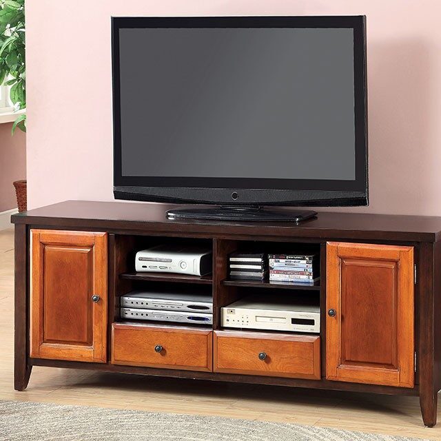 Dark oak & dark cherry finish solid wood TV console by Furniture of America