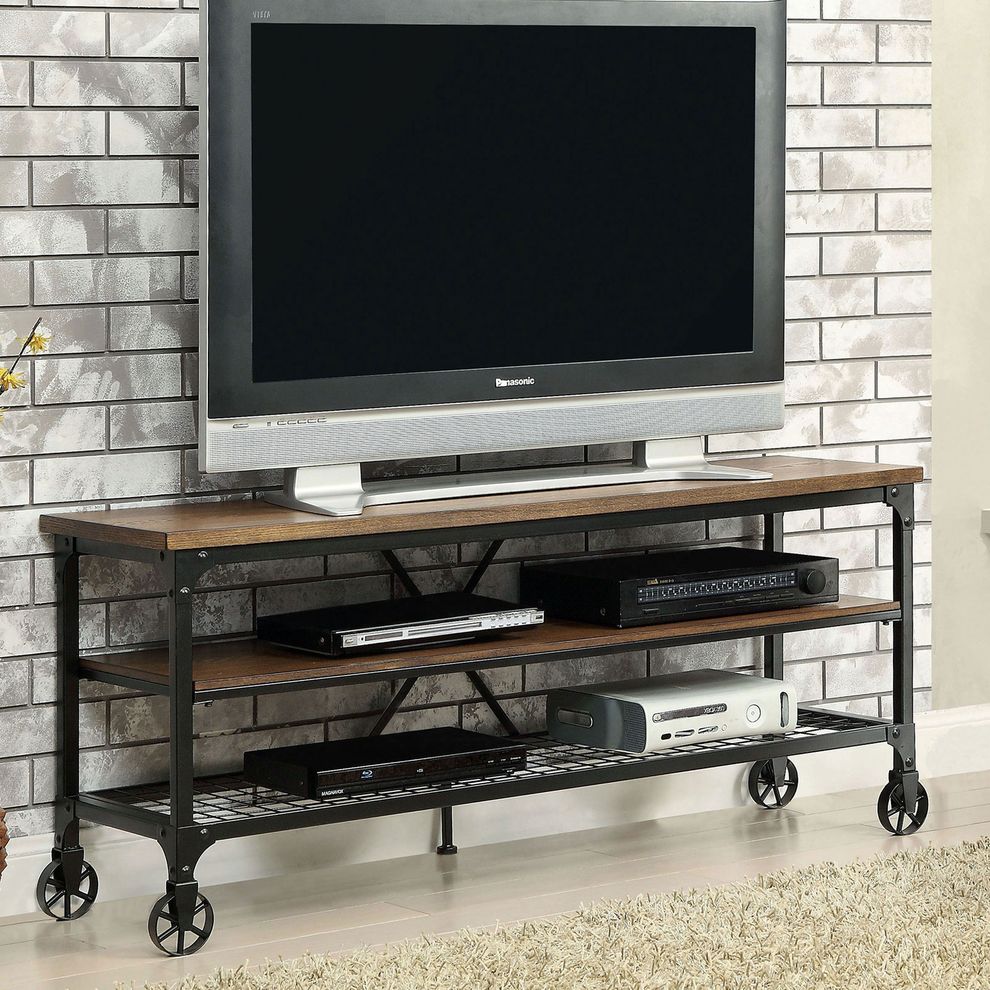 Medium oak industrial style 54-nch TV stand by Furniture of America