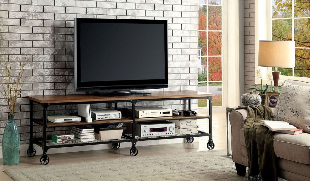 Medium Oak  Industrial 72-nch TV Stand by Furniture of America