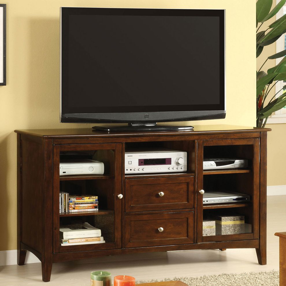 Dark walnut transitional 60-inch TV console by Furniture of America