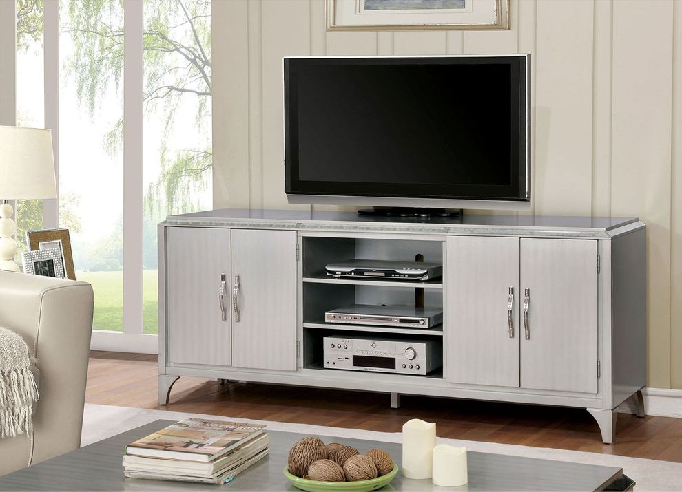 Silver Minimalistic Style Contemporary TV Stand by Furniture of America