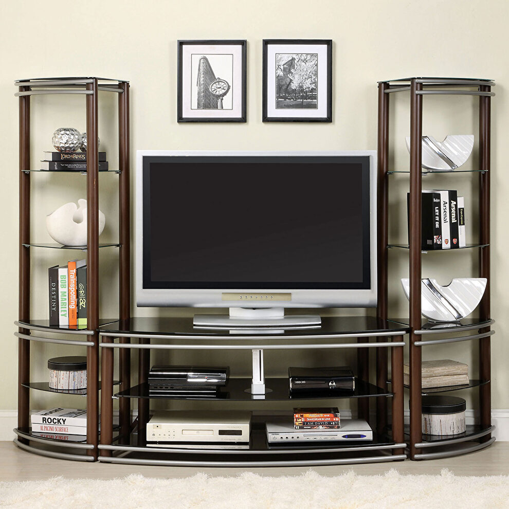 Brown/silver metal construction contemporary 52 with glass top by Furniture of America