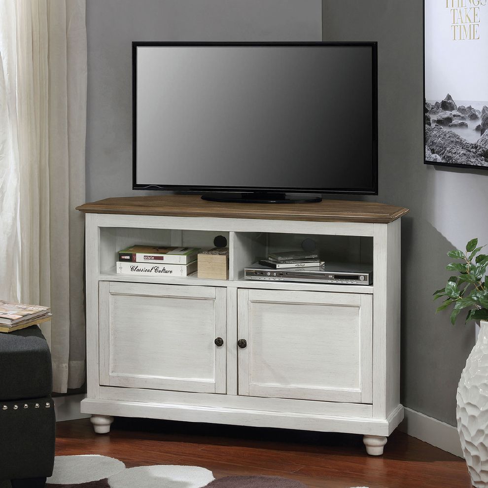White/oak transitional TV stand by Furniture of America