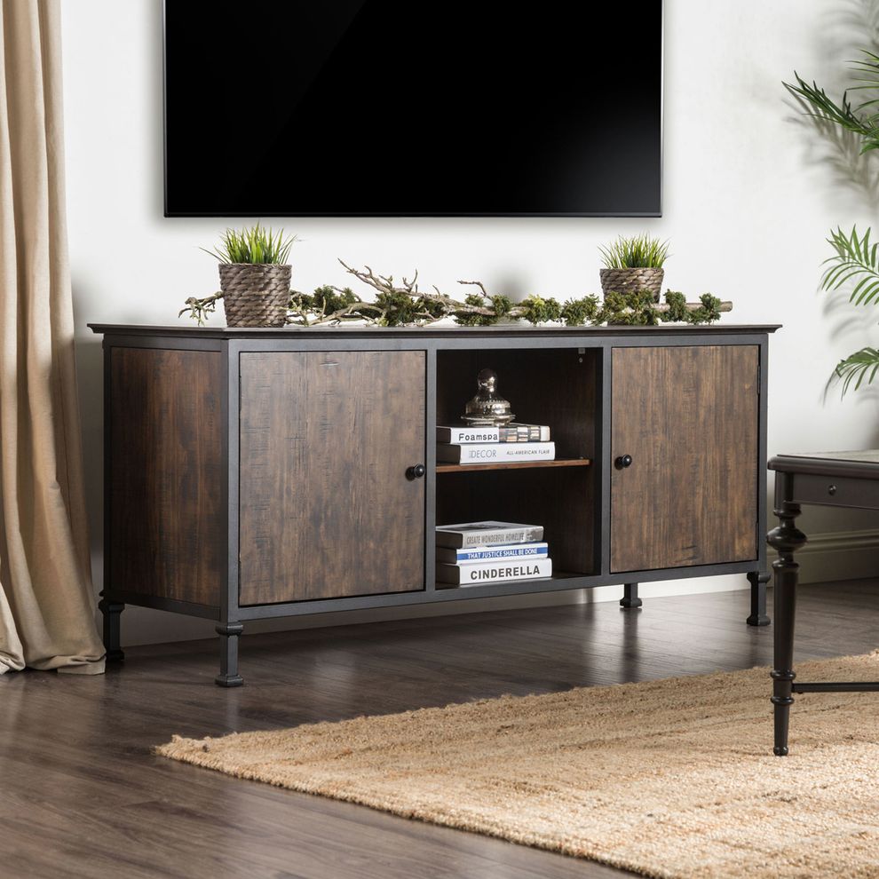 Medium weathered oak industrial TV stand by Furniture of America