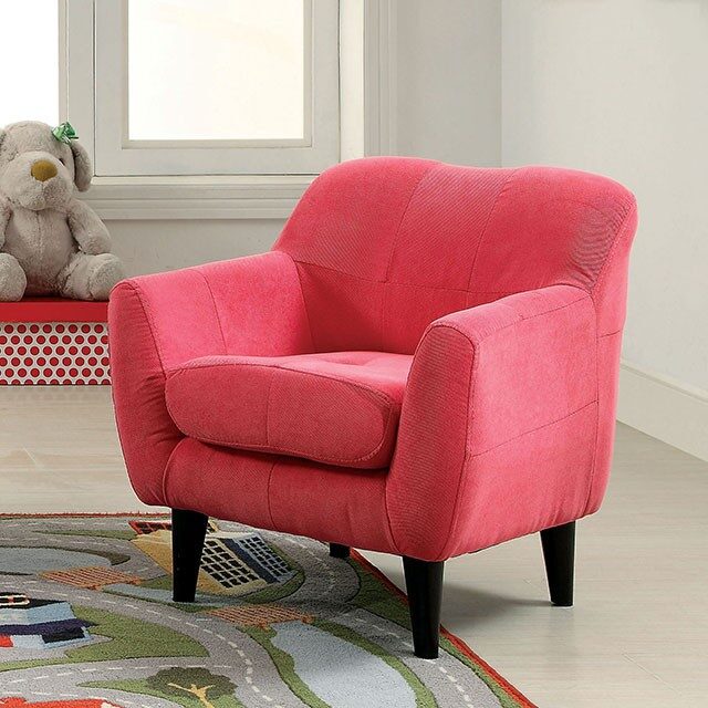 Pink flannelette tufted seat cushion kids chair by Furniture of America
